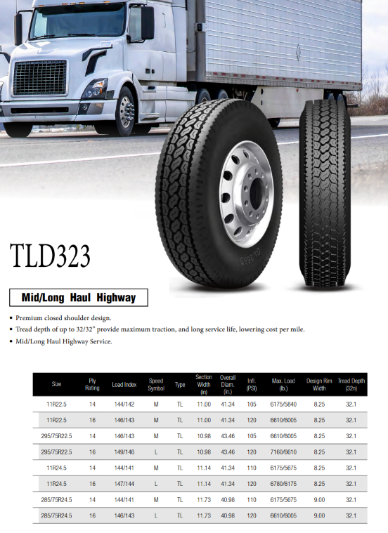 TRD307 295/75r22.5-16 Tornado TRD307 Closed Shoulder Drive Tire